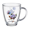 Kubek szklany szklanka z uchem IVY 360 ml wz.  kolorowy nadruk kwiaty bawełny