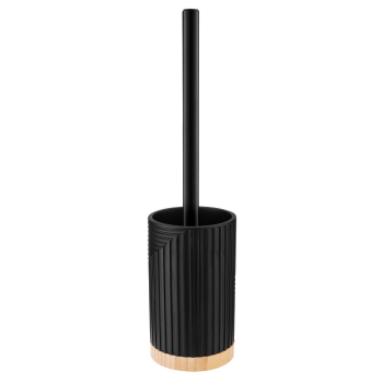 Zestaw łazienkowy 4-el. CAMINO polyresin czarny mat bambus szczotka WC z pojemnikiem dozownik do mydła i kubek łazienkowy loftowy boho skandynawski