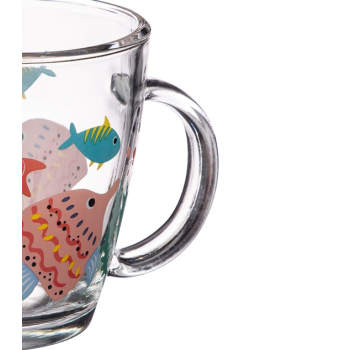 Kubek szklany szklanka z uchem BOBBY 360 ml wz. 3 kolorowy nadruk zwierzęta morskie ryby rozgwiazda