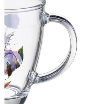 Kubek szklany szklanka z uchem IVY 360 ml wz.  kolorowy nadruk kwiaty bawełny